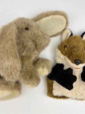 Folkmanis Animal Hand Puppets Lot of Two, Rabbit & Fox Plush Kids Pretend Play